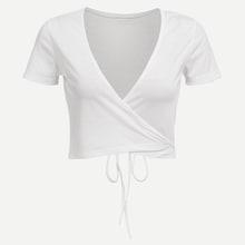 Romwe V Neckline Surplice Wrap Crop Tee