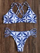 Romwe Blue And White Braided Strap Bikini Set