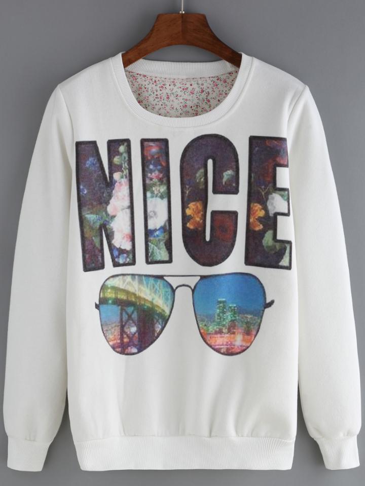 Romwe Round Neck Letter Pattern Sweatshirt
