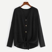 Romwe Plus Single-breasted Knot Hem Blouse