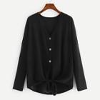 Romwe Plus Single-breasted Knot Hem Blouse
