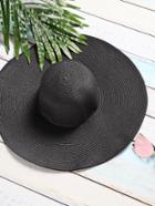 Romwe Black Vacation Wide Brim Straw Hat