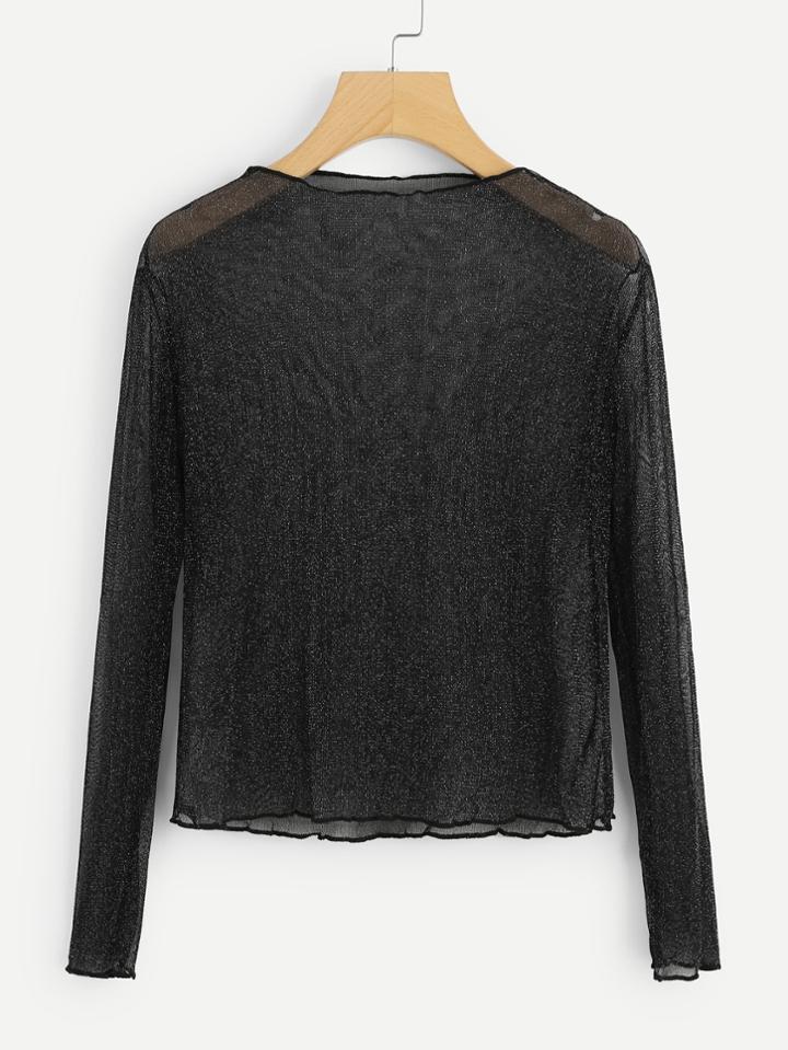 Romwe Funnel Neck Sheer Mesh Tee