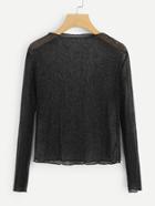 Romwe Funnel Neck Sheer Mesh Tee