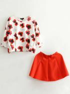 Romwe Red Round Neck Printed T-shirt With Skirt