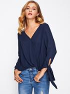 Romwe Self Tie Sleeve Wrap Blouse