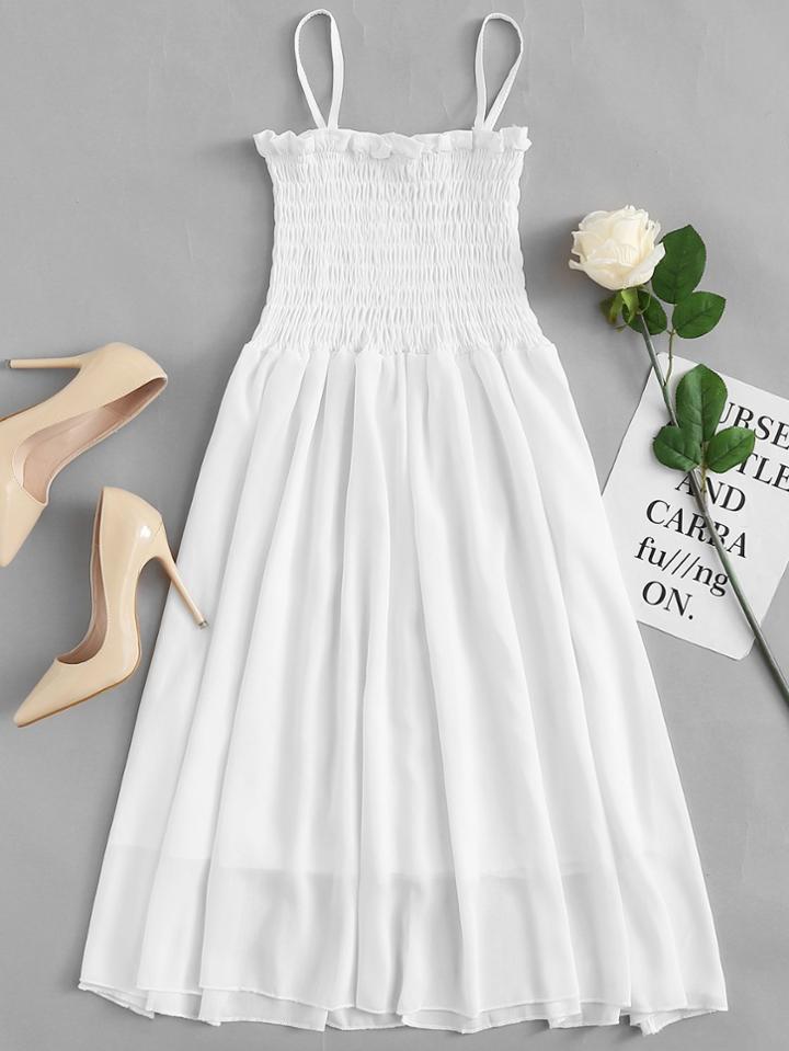 Romwe Frill Trim Shirred Cami Dress