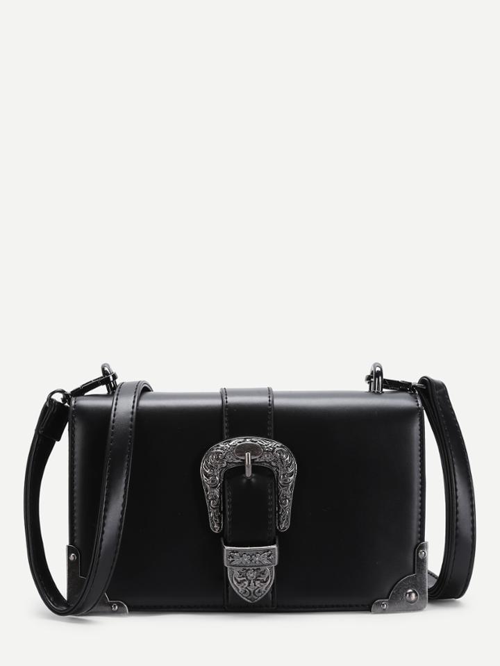 Romwe Buckle Front Pu Crossbody Bag