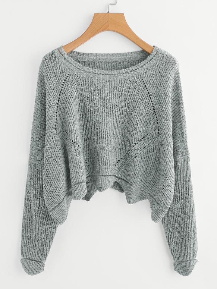 Romwe Scalloped Hem Eyelet Crop Jumper