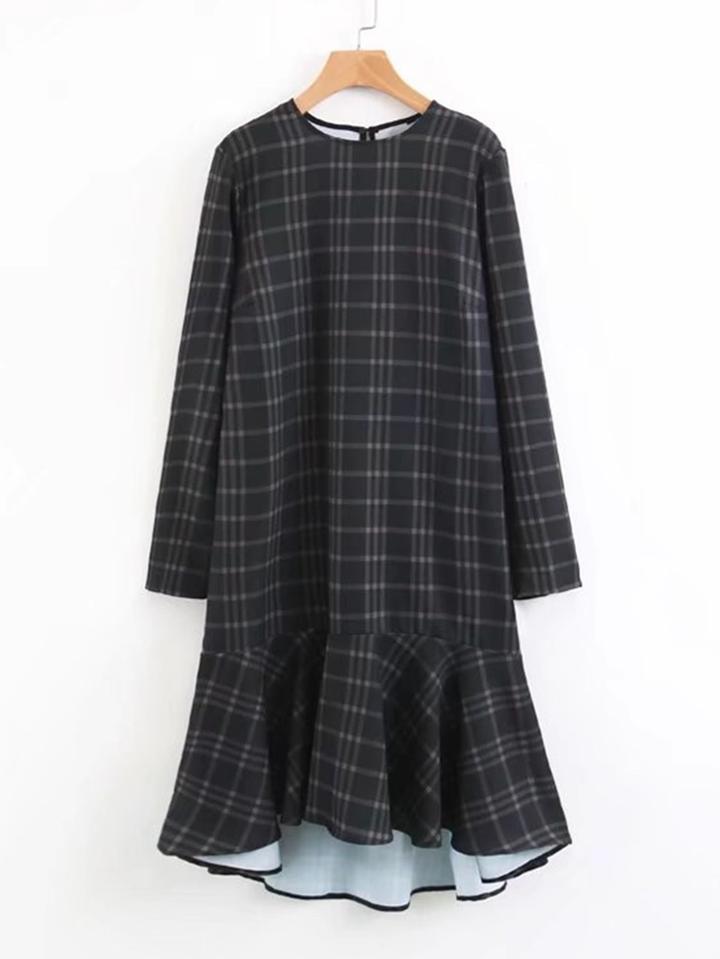 Romwe Plaid Drop Waist Dress