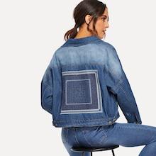 Romwe Embroidery Back Drop Shoulder Denim Jacket