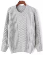 Romwe Crew Neck Cable Knit Grey Sweater