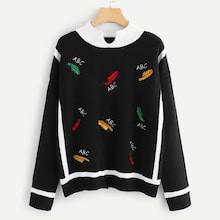 Romwe Letter Pattern Fringe Applique Jumper