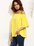 Romwe Yellow Ruffle Sleeve Off The Shoulder Blouse