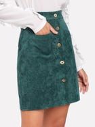 Romwe Single Breasted Dual Pocket Corduroy Skirt