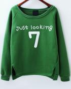 Romwe Just Looking 7 Print Split Sweatshirt