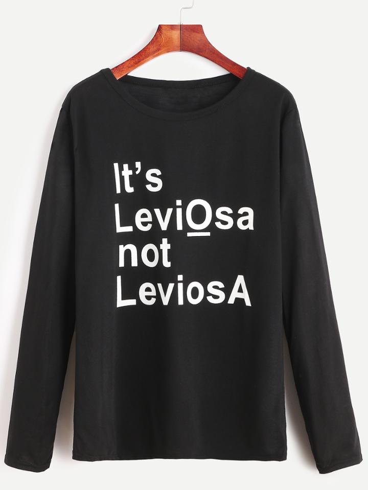 Romwe Black Slogan Print Long Sleeve T-shirt