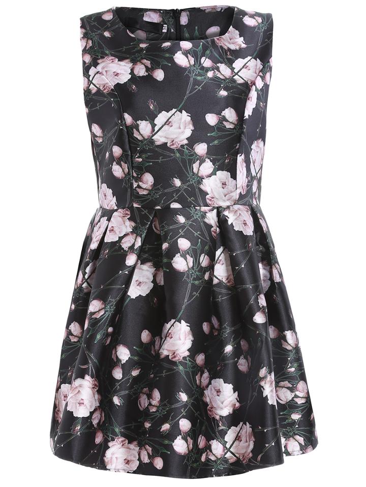 Romwe Florals A-line Black Tank Dress