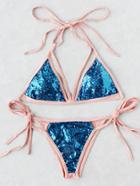 Romwe Cutout Detail Sequin Triangle Bikini Set