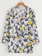 Romwe Floral Print Single Breasted Blouse