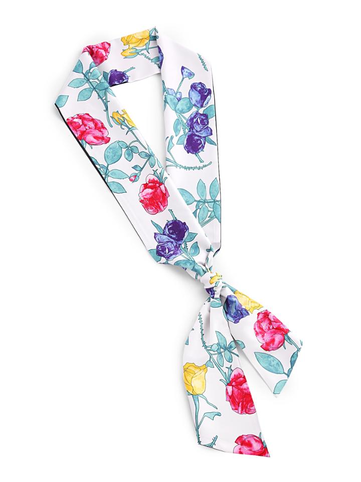 Romwe Flower & Butterfly Print Skinny Scarf