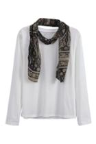 Romwe Sheer White With Scarf Long Sleeved T-shirt