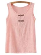 Romwe Pink Round Neck Frog Closure Camis Top