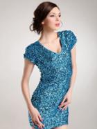 Romwe V Neck Sequined Bodycon Turquoise Dress