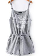 Romwe Light Grey Spaghetti Strap Letters Print Jumpsuit