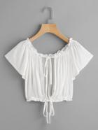 Romwe Lettuce Edge Trim Self Tie Open Back Blouse