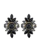 Romwe Black Vintage Rhinestone Flower Earrings