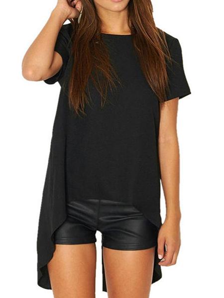 Romwe High Low Split Black T-shirt