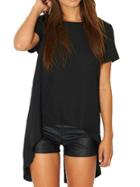 Romwe High Low Split Black T-shirt