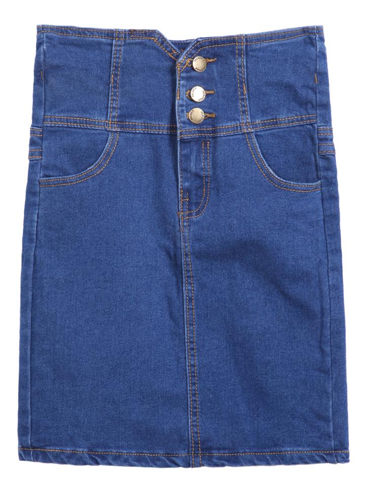 Romwe High Waist With Buttons Denim Skirt