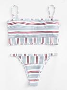 Romwe Adjustable Straps Striped Bikini Set