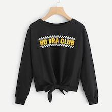 Romwe Letter Print Knot Hem Sweatshirt