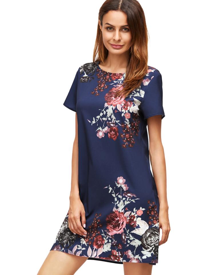 Romwe Royal Blue Aztec Print Shift Dress