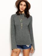 Romwe Grey High Neck Split Sleeve Sweater