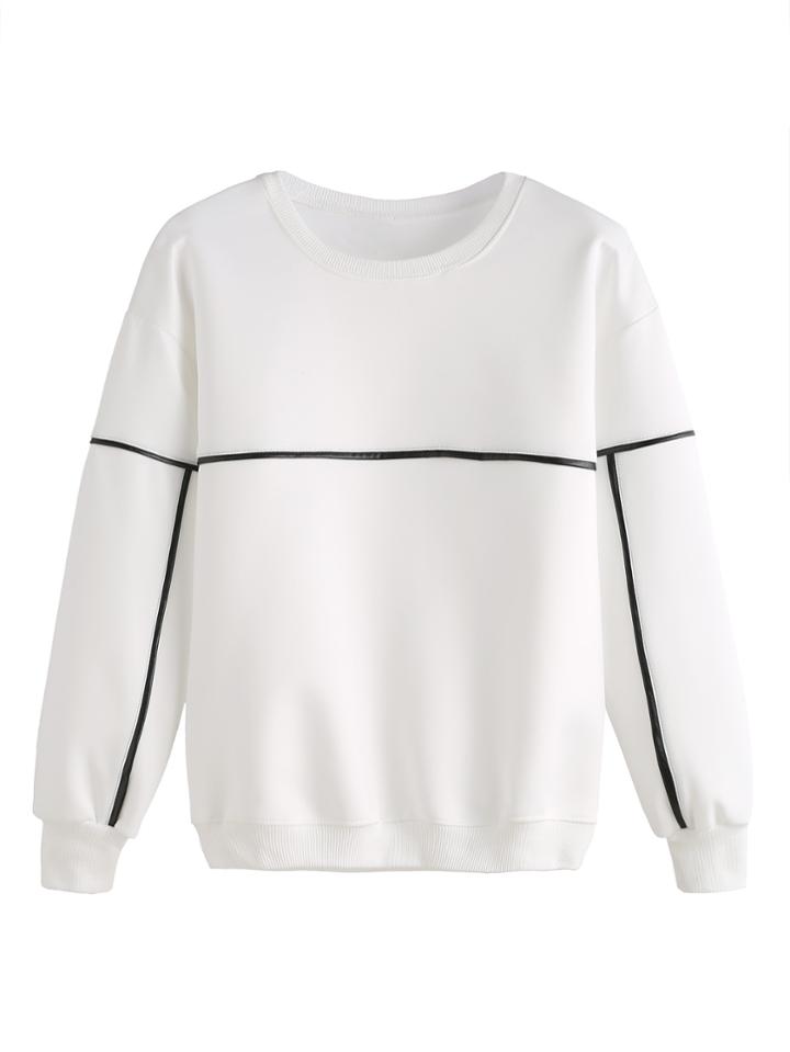 Romwe White Contrast Trim Sweatshirt