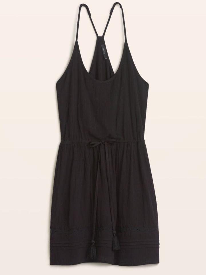 Romwe Black Spaghetti Strap Dress With Drawstring