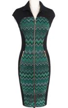 Romwe Lapel With Zipper Polka Dot Green Dress