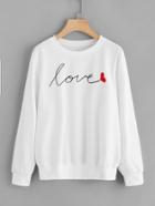 Romwe Love Print Ribbed Trim Sweatshirt