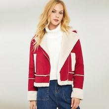 Romwe Notch Collar Faux Fur Detail O-ring Zip Jacket