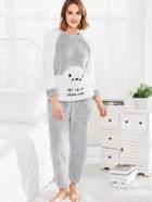 Romwe Raglan Sleeve Fuzzy Pj Set