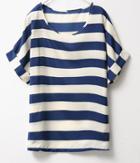 Romwe Blue White Short Sleeve Striped Chiffon Blouse