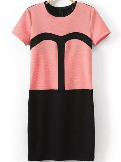 Romwe Color-block With Zipper Straight Dress
