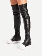 Romwe Two Tone Hidden Faux Leather Wedge Boots
