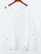 Romwe White Asymmetric Cutout Shoulder Button Side T-shirt