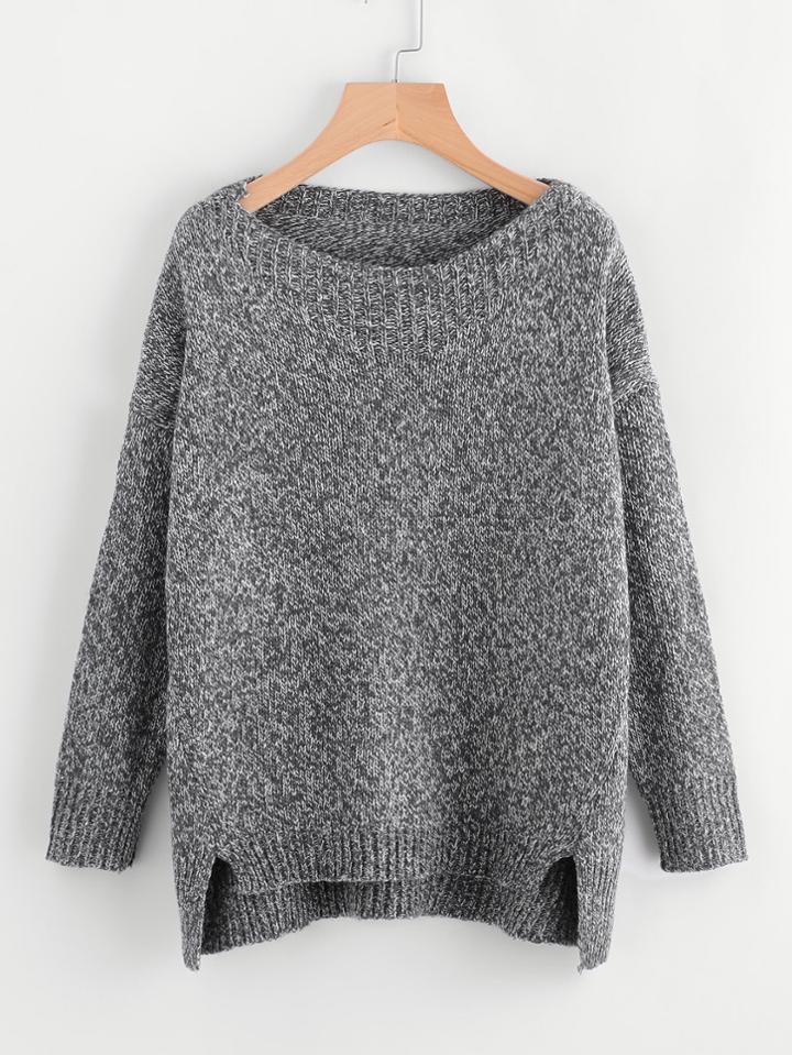 Romwe Raw Cut Dip Hem Sweater