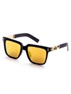 Romwe Black Frame Yellow Lens Metal Trim Sunglasses